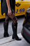 Barella Women's Black Genuine Leather Rubber Detailed Boots - 7