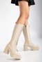 Women's Thick Platform Heeled Lace-Up and Zippered Daily Boots