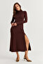 Women's Brown Turtleneck Midi Dress Hor15 - 5