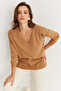 Women's Mink V Neck Rhinestone Slim Knitwear Blouse Yi̇l002