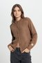 Regular Fit Regular Cut Button Detailed Youth Cute Women's Camel Knitwear Sweater Cardigan - 3