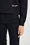 Regular Fit Regular Cut Hooded Women's Black Youth Cute Sweatshirt with Fleece Inside - 8