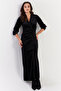 Women's Black Double Breasted Gathered Velvet Maxi Dress Alo1007 - 6