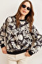 Women's Floral Black Basic Soft Textured Casual Sweatshirt Swt- 19000457 - 5