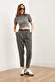 Women's Smoked Belted Pocket Single Pleat Polyviscon Carrot Trousers Pnt- 19000297 - 5