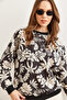 Women's Floral Black Basic Soft Textured Casual Sweatshirt Swt- 19000457 - 4