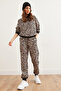 Damen Leopard Beige Basic Trainingsanzug Set ETKM- 0000069 - 3