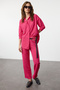 Fuchsia Relaxed Fit Knitted Shirt and Trousersbottom-Top Set Twoaw25Au00114