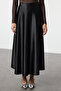 Siyah A Line/Çan Form Maxi Saten Örme Etek TWOAW25ET00111 - 4