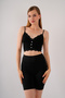 Women's Black Crop Strap Button Detailed Lace Bustier Blouse with Removable Pads - 5