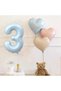 3 Years Old Blue Number Foil Balloon Retro Blue Pink Satin Heart Foil Balloon Birthday Balloon Set - 4