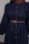 Metallic Buttons Crew Neck Jean Hijab Dress Navy - 5