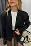 Black Double-breasted Collar Lined Padded Blazer Jacket - 4