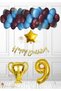 Burgundy Blue Balloon Fan Birthday Set - Mug Foil Balloon - Age 9
