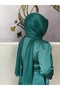 Silvery Emerald Green Stone Detailed Ready-Made Turban Ready-Made Shawl Ready-Made Veil - 2