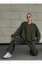Khaki Oversize Zippered Bomber Jacket Tracksuit Set - 4