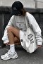 Sporty and Rich Sweatshirt - Gray Printed Oversize Raised Crew Neck - 2