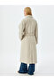 Double Breasted Extra Long Stamp Coat with Pockets and Belt - 4
