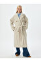 Double Breasted Extra Long Stamp Coat with Pockets and Belt - 3