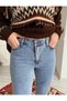 Bt19585833 Women's Blue Snow Wash High Waist Stretch Fabric Mom Jeans Denim Pants - 3