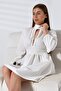 White Long Sleeve Chest Cutout Zippered Crepe Fabric Dress - 5