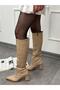 Beige Crocodile (Shay) Heeled Zipper Detail Boots - 3
