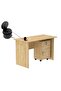 MP1 100x60 Oak Writing Table With Drawers and Black 51-1H Round Desktop Power Module
