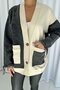 Garnished Denim Detail Women's Cardigan - Black - 4
