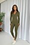 Khaki Women's Jumpsuit - Polo Collar and Toe Detail - 6