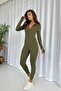 Khaki Women's Jumpsuit - Polo Collar and Toe Detail - 2