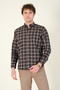 Men's Single Pocket Plaid Patterned Winter Shirt Brown