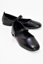 Women's Belted Stoned Blunt Toe Ballerinas Black Wrinkled