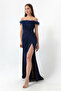 Women's Navy Blue Slim Fit Otrishli Boat Neck Slit Long Evening Dress - 2