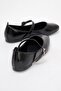 Women's Belted Stoned Blunt Toe Ballerinas Black Wrinkled - 3