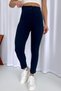 Skinny Leg Full Lycra High Waist Women's Trousers - Navy Blue - 3
