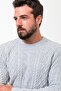 Braided Slim Fit Crew Neck Wool Men's Knitwear Sweater Light Gray - 11456.23K - 6