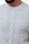 Braided Slim Fit Crew Neck Wool Men's Knitwear Sweater Light Gray - 11456.23K - 2