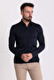Plain Slim Fit Long Sleeve Polo Neck Men's T-Shirt Navy Blue - 36672.21K