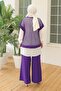 Basic Shirt with Elastic Waist Pants and Mesh Three-Piece Set Purple Navy 24Yt633 - 2