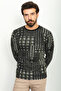 Patterned Slim Fit Crew Neck Long Sleeve Men's T-Shirt Black-Khaki - 36757.22K - 4