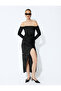 Sequin-Embellished Strapless Long Evening Dress with Slit Detail and Long Sleeves - 3