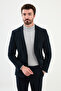 Striped Slim Fit Bag Pocket Mono Collar Velvet Men's Jacket Navy Blue - 40398.24K - 3