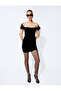 Velvet Dress Mini Feather Detail Off Shoulder Draped Slim Fit - 3