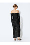 Sequin-Embellished Strapless Long Evening Dress with Slit Detail and Long Sleeves - 4