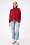 Women's Soft Textured Oversize Turtleneck Knitwear Sweater Red 25W3014 - 3
