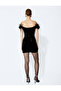 Velvet Dress Mini Feather Detail Off Shoulder Draped Slim Fit - 4