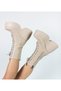 Beige Zippered Lace-Up Below the Knee Platform Heel Women's Boots - 5