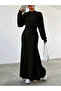 Black Long Sleeve Round Neck Bottom Top Slinky Dress Set