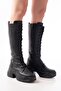 Fz-2450 Black High-Sole Lace-Up Zippered Daily Women's Boots - 3