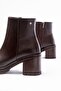 767-3020 Brown Zippered Thick Heeled Daily Women's Boots - 5